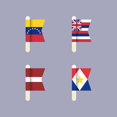 National flags of the world, Bolivarian Republic of Venezuela, Hawaii, Latvia, Saba, set flat vector icons