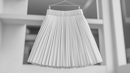 Elegant White Pleated Skirt Hanging on Clothes Hanger Fashion Apparel Minimalist Style