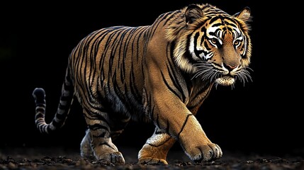 Majestic tiger walking, dark background, wildlife (1)
