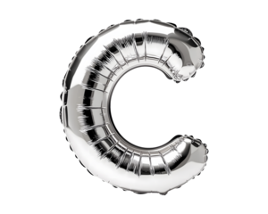 Silver Letter C Foil Balloon on Transparent Background