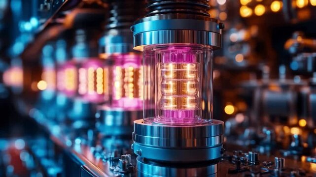 An advanced quantum computing system operates in a controlled environment, showcasing the delicate components designed for qubit manipulation, superposition, and entanglement.