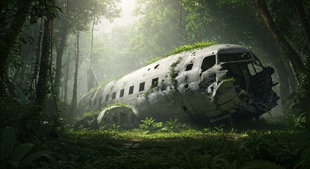 Abandoned Plane Wreck in Enchanted Forest &ndash; Nature Reclaims Aviation Relic