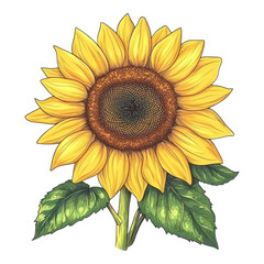 Fototapeta premium Vibrant sunflower with detailed petals and leaves, capturing the essence of summer.