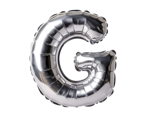 Silver Letter G Foil Balloon on Transparent Background