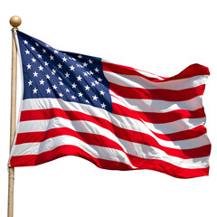 Fototapeta premium American Flag Waving in the Wind, Isolated on White