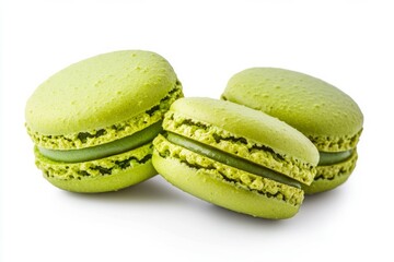 Few green macarons on white background. Neural network AI generated