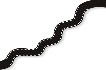 Scenic curvy asphalt road with dotted line on white background design