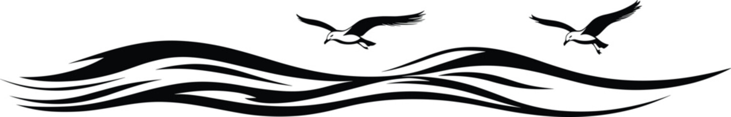 ocean wave with two seagulls