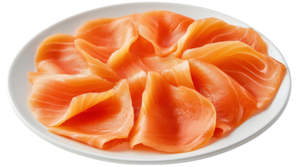 Thinly sliced salmon sashimi fanned out