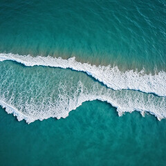 Aerial view beautiful of sea waves from drone. Stock image of blue color of ocean water, sea surface. Top view on turquoise waves, clear water surface texture.

