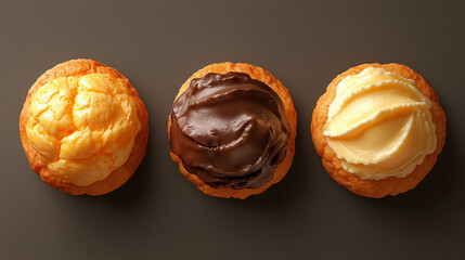 Delicious Cream Puffs Custard Chocolate and Vanilla Flavors