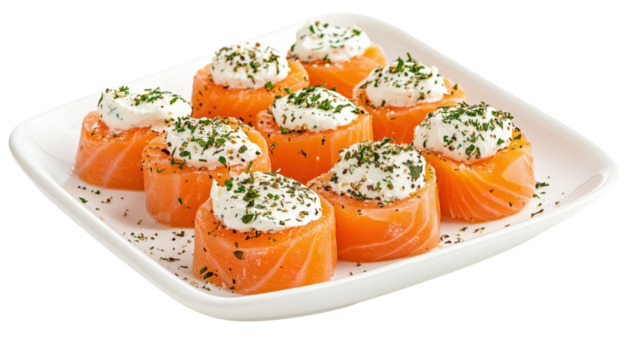 Smoked salmon canapés with cream cheese and herbs