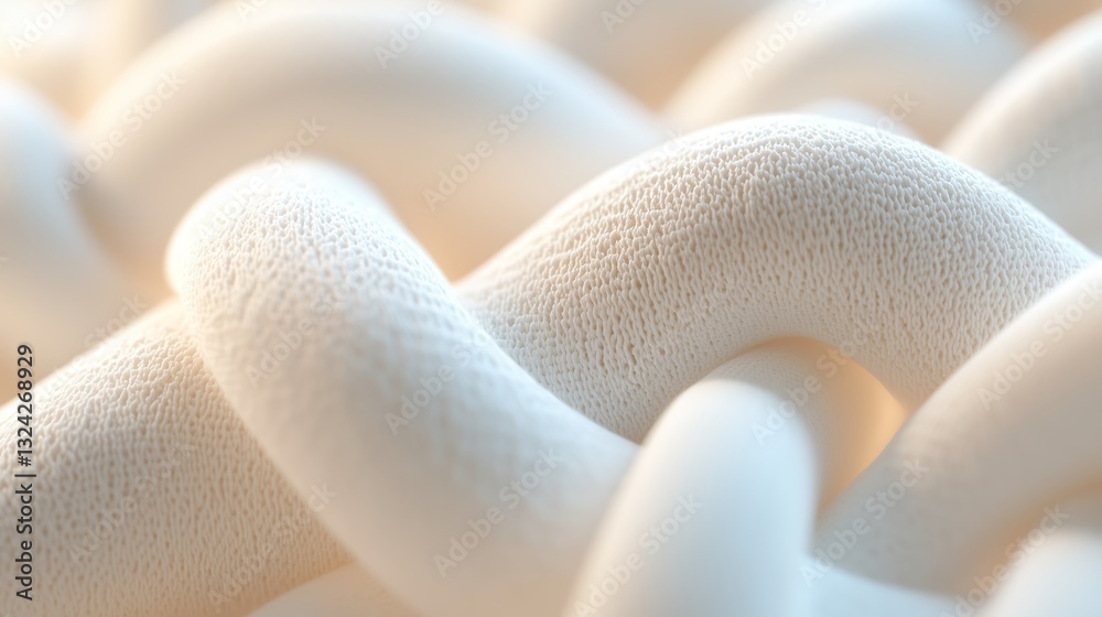 Poster intricate white texture formed by intertwined strands creating a visually striking pattern on a soft