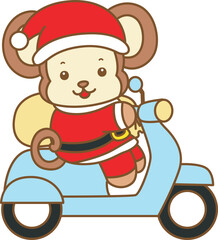 Cute Monkey christmas vector icon. Funny baby Monkey animal series christmas illustration.