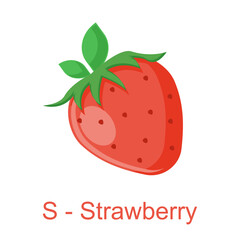 Flat illustration alphabet S for Strawberry, learning for kids