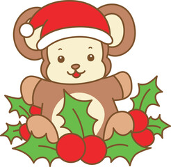 Cute Monkey christmas vector icon. Funny baby Monkey animal series christmas illustration.