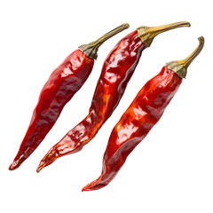 dried red chili on transparent background, cut out, PNG 3D Digital Art.