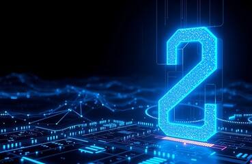 Obraz premium glowing blue numerical sequence in dark tech landscape, number 2