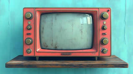 Retro TV Shelf Nostalgia Teal Wall