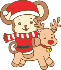 Cute Monkey christmas vector icon. Funny baby Monkey animal series christmas illustration.