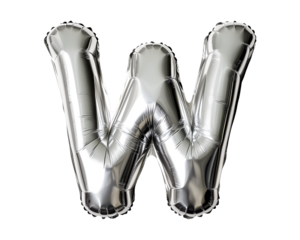Silver Letter W Foil Balloon on Transparent Background