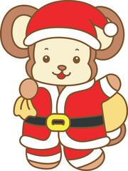 Cute Monkey christmas vector icon. Funny baby Monkey animal series christmas illustration.