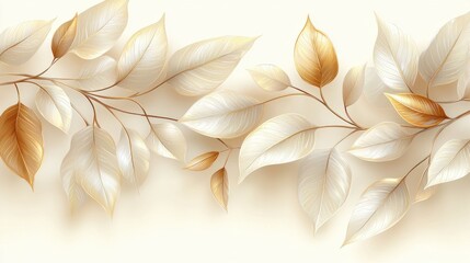 Golden and ivory leaves form an elegant horizontal border on light background
