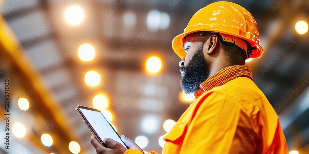 Poster ai-powered logistics revolution millennial industrial worker leveraging smart technologies in next-g