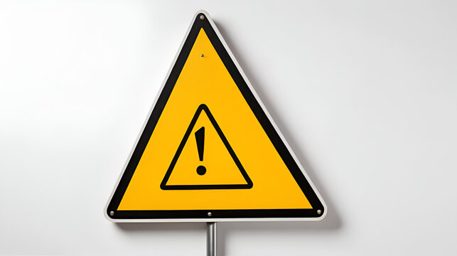 Yellow triangular warning sign with a white exclamation mark, indicating caution or alert. background removed