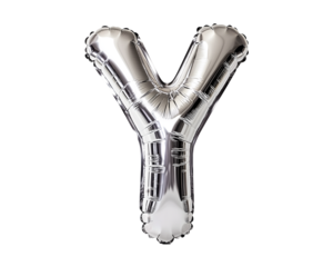 Silver Letter Y Foil Balloon on Transparent Background