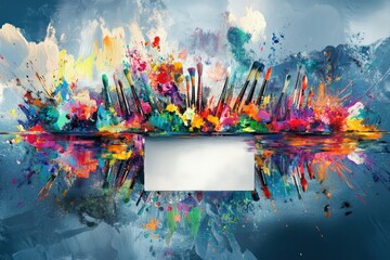 Vibrant explosion of colorful paint brushes