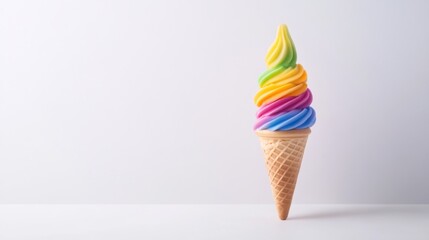Colorful swirl ice cream cone on a minimalist background