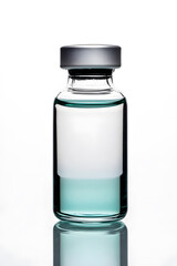 Glass medical bottle with liquid isolated, isolated on white