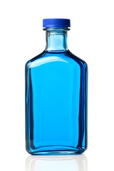 Blue Glass medical bottle with liquid isolated, isolated on white