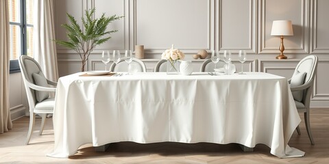 Elegant Dining Setting Mockup with Tablecloth