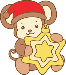 Cute Monkey christmas vector icon. Funny baby Monkey animal series christmas illustration.