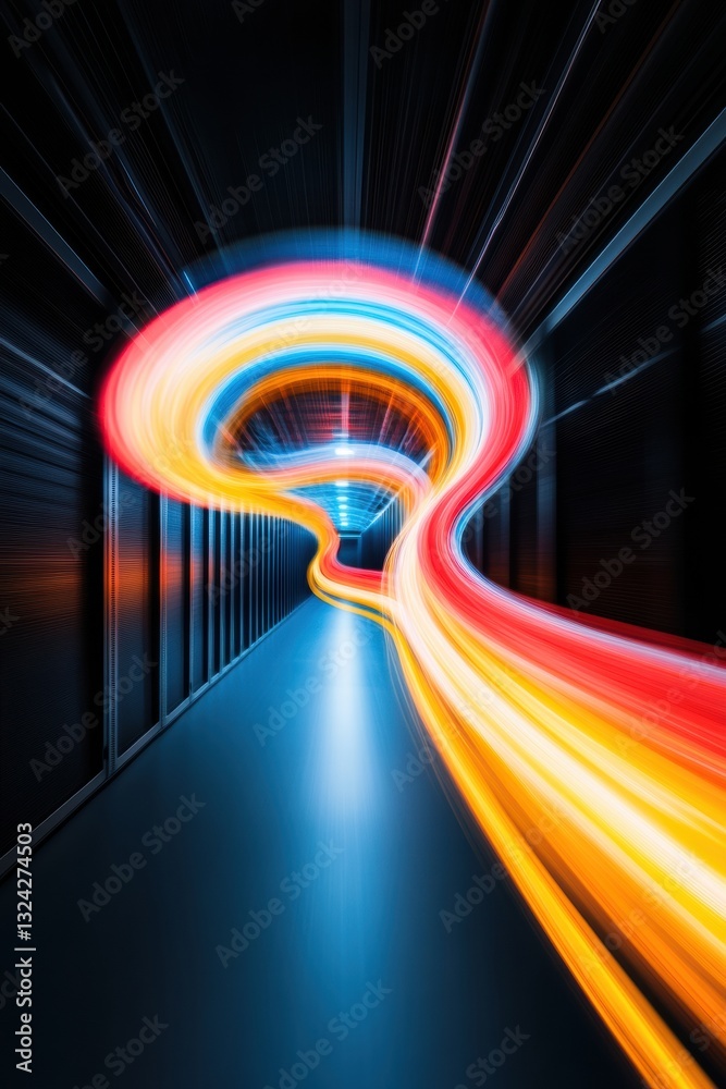 Poster Quantum Neural Velocity AI-Powered Digital Innovation Visualizing Computational Momentum Through Luminescent Architectural Hypermodern Corridor of Technological Transformation