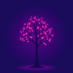 Retro 90s Pixelated Tree: A Nostalgic Design with Soft Neon Glow