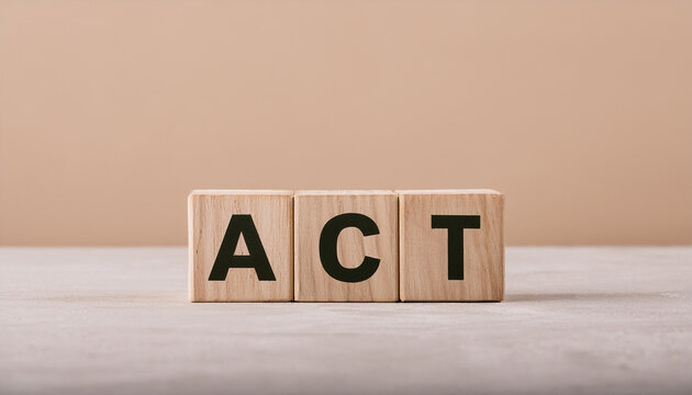 Wood cubes with abbreviation ACT. Acceptance and Commitment Therapy. Psychology and therapy