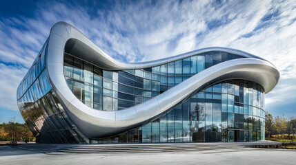 Futuristic Curved Glass Building Under Clear Sky