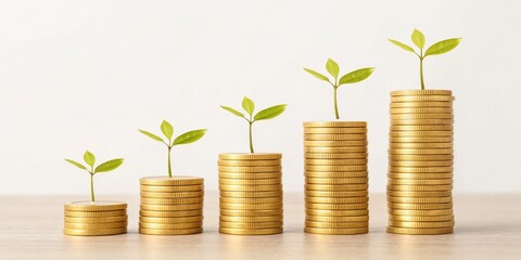 Coin investment growth plant sustainable wealth financial forecast prosperity Capital expansion adviser income balance asset security profitable business trajectory white background stack money saving