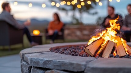 Community Meeting Scene Concept, Community Gathering Around Fire Pit with Warm Glow and Cozy Atmosphere in Outdoor Setting
