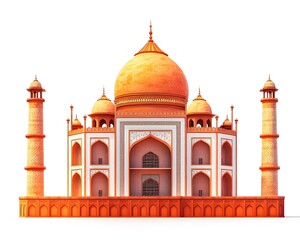 Fototapeta premium Vibrant digital rendering of an iconic monument with orange domes and minarets against a white background