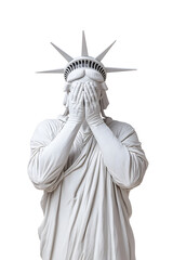 Obraz premium Statue of Liberty shedding tears covering her face with hands in despair
