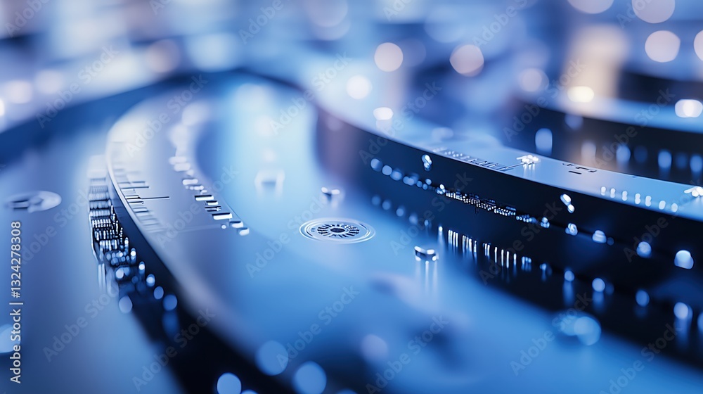 Poster Close-up of electronic microchip on a luminous circuit board with detailed connections