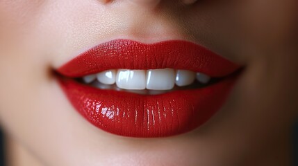 Female lips close-up cosmetology treatment results, lip augmentation, perfect teeth, beauty & confidence.