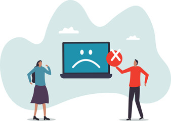 Computer outage, error or failure causing by software update mistake, operating system crash or cyber attack,character for design