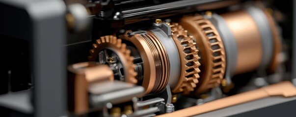 Fototapeta premium A close-up of intricate gears and mechanical components, showcasing detailed craftsmanship and engineering design.