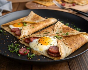 Savory Crepes with Fried Eggs, Sausage, and Cheese &ndash; A Perfect Breakfast Delight