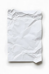 A piece of crumpled wrinkled white office paper isolated on white background